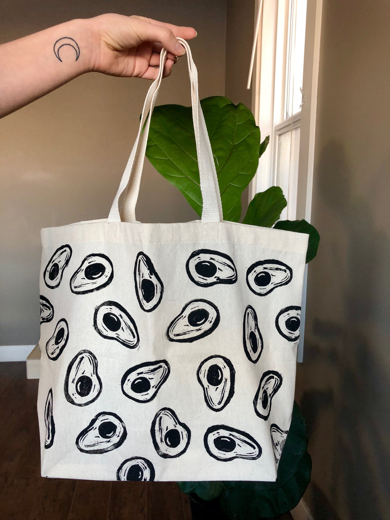 Avocado Hand Printed Tote Bag ECO FRIENDLY VEGAN ZERO WASTE