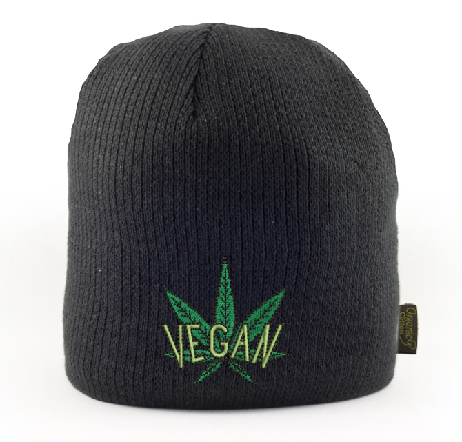 Vegan Cannabis Embroidered 100% Certified Organic Beanie